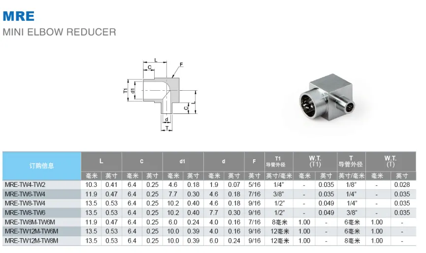 Переходник угловой разноразмерный под приварку MRE: Трубка мм / Type MRE Mini Elbow Reducer mm